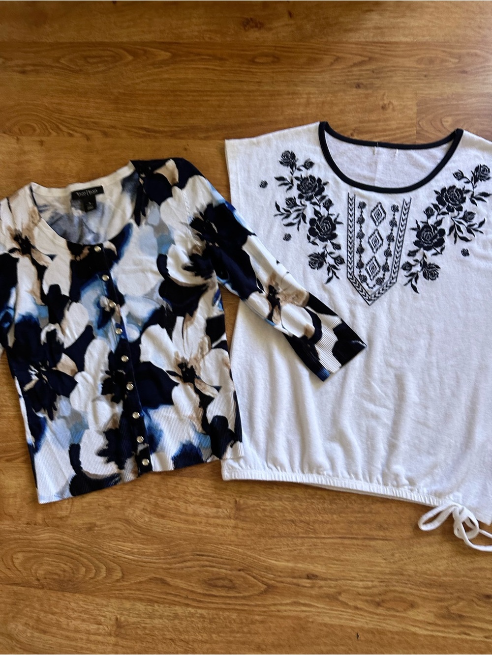 White House Black Market Cardigan Sweater and Unbranded White Embroidered Top S